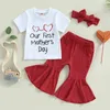 Clothing Sets 2023-03-30 0-18M Newborn Kid Girl 3Pcs Mother's Day Clothing Short Sleeve Letters Print Tops Long Bell-Bottoms Pants