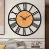 Wall Clocks 3D Large Wall Clocks Nordic Roman Numerals Retro Round Wood Metal Iron Accurate Silent Hanging Ornament Living Room Decoration 230814