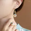 Stud Earrings Real 14K Gold Jewelry Earring Women Fine Aros Mujer Oreja Jade For Orecchini 14 K Yellow Bizuteria
