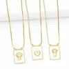 Hänghalsband flola emalj vit fyrkantig hänglås för kvinnor koppar guld pläterad pojke flicka enkla smycken vänner gåvor nkeq57