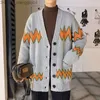 Męskie swetry kardigan Męski wydrukowany pojedynczy klatka piersiowa Para męska Sweter Ulzzang Korean Dzianin Veck Harajuku Street Ustaning Bag Fashion Bag Z230814