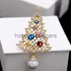Brosches Christmas Tree Pearl Brosch Cubic Zirconias Pins smycken Färgstark strass för kvinnor presentrock Jwellery X0814