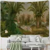 Tapestries Green Parrot Tapestry Seaside Forest Plants Wall Hanging Hippie Tapiz Art Eesthetics Dorm Wall Decor R230812