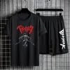 Men's Tracksuits Anime Berserk Two Piece Suits Black Sports Suit Casual Set Cotton Short Sleeve Shirt Summer Drawstring Shorts Fifth Pants