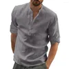 Camicie casual maschile 2023 camicia in cotone in lino in cotone top a maniche lunga t-shirt molla e autunno bello