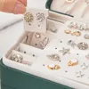 Caixa de jóias de duas camadas duplas Brincos práticos verdes exibem organizador de couro PU de alta qualidade para mulheres 230814