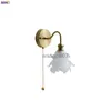 Wall Lamps IWHD Flower Glass Copper Wall Lamp Sconce Pull Chain Switch LED Bedroom Bathroom Mirror Stair Light Nordic Modern Wandlamp HKD230814