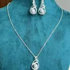 Necklace Earrings Set Fashion Silver Color Bridal Natural Freshwater Pearls White Zircon Women Wedding Ring