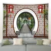 Tapestries Chinese Natural Scenery Tapestry Retro Style 3D Arch Door Green Bamboo Wall Hanging Tapestries Modern Background Decor Blanket R230812