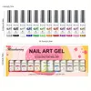 Gelfoder nagellackuppsättning, 12 färger 3D målade gel nagelfoder gel nagel drag lim set i tunn borstmålning ritning uv led gel polska kit för diy nagelkonst design linje