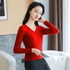 Women's Sweaters Trendy Knitted Pullover Solid V-Neck Long Sleeves Pit Pattern Women Slim Knitting Autumn 2023