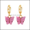 Charm Chic Fashion Butterfly Small Gold Hoop أقراط للنساء Colorf Acrylic Boho de Mujer Elings Hoops Ear Rings Jewelry 493 Q2 DR DHRL0