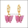 Charm Chic Fashion Butterfly Paradas de aro de oro pequeño para mujeres acrílico boho de mujer orejas aros anillos de orejas 493 q2 dr dhrl0