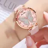 Polshorloges mode dames kwarts kijkt vlinder wijzerplaat ontwerp casual vrouwelijke vrouw lederen klok montre femme cadeau