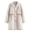 Jackets Winter Beige Thick Long Jackets Little Kid's Girls Coat Breasted Woolen Overcoat Cotton Trench Jackets Teenage Girl Coat 2-16Y R230812