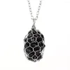 Colliers pendants 5pcs Perles de pierre à copeaux naturels en fil métallique Net Sac Pocket Agates Quartz Améthystes pour femmes bijoux