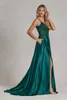 Partykleider 18004#A-Line Jade Green Shining Formales Abendkleid Deep V-Ausschnitt ärmellose Bein geteilte Prom Gala Events für Frauen 2023