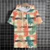 Men's Hoodies Casual Pineapple Print Short Sleeve Hawaiian Oversize Hooded Sweatshirt Drawstring Vacation Travel Beach Clothing