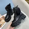 Monolith Shoes Designer Boots Leather Nylon Ankle Combat Boots Platform Wedges Lace-Up Round Toe Block Heels Flat Booties Chunky Luxury Women Factory Factory Footwear46