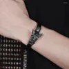 Bedelarmbanden mode echte lederen armband mannen punk hiphop sieraden roestvrijstalen schedels met stalen schang gebogen polsband man p525