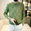 남자 스웨터 기본 스타일 남성 단단한 O- 넥 긴 소매 니트웨어 수컷 풀버 가을 겨울 패션 격자 무늬 따뜻한 크기 S-3XL