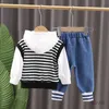 Ensembles de vêtements Nouveaux enfants Vêtements de mode Costume Printemps Enfants Garçon Fille Bandes Sweats à capuche Jeans 2PC / Set Automne Bébé Enfant Vêtements de sport