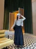 Women's Two Piece Pants designer P Family 23 Early Autumn New Fashion Triangle Decorative Hooded Stripe Coat+Strap Splice Long Dress X4X0