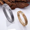 Bracelets de charme Men de mode couleur Gold Wide Chain Crystal Bracelet en acier inoxydable carré lisse double zircon pulseras bijoux