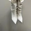 Yunah Boots Luxury Designer Женщины Brytta Boots Fashion Замня кожаная ткань заостренная пальца и лодыжка мягкие ботинки тонкие высокие каблуки Yunah Crystal Boots Размер 35-40