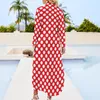 Lässige Kleider weiß und rot Tupfen Chiffon Kleid Vintage Spot Print Frau Langarm Street V Hals Übergroß