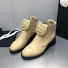 2023 Designer Luxe Pure Color Round-Toe Boots Dames 100% Lederen Outdoor Party Ademend Elastische riemen Boot LAY LADY SEXY Fashion Mid-Hiel Comfortschoenen Maten 35-