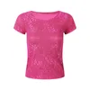 Magliette da donna maglietta a maniche corte tops in pizzo in pizzo rotondo top top top party vacanze viaggi casual colore solido