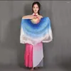 Stage Wear Belly Dance Silk Veils Women Show Props Chinese Traditional Fan Pair Handmade Real Customized Color Blue White