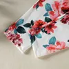 Kläderuppsättningar Solid Color Wrap Top Printed Pants Girls Fashion Two Piece Petal Sleeve Design Floral Mönster Summer Set