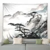 Tapestries Chinese Ink Wash Landscape Painting Tapestry Wall Hanging Sunrise Colorful Simple Room Bedroom Background Decor Blanket R230812