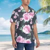 Męskie koszule Różowy wzór kwiatów róży męski hawajski krótki rękaw guziki na plaży tropikalne kwiatowe