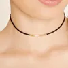 Choker zwart leer snoer touw ketting ketting ketting minimalistische kraag metalen buis statement sieraden