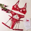 2024SS Bras Sets Sexy Lingerie Set Lace Underwear for Women UltraHin Metal Chain Underfrotwire Erotic Broidery Bra and Panty Porno Costumes