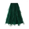 Skirts 2023 Autumn Winter Mesh High Waisted Ruffle Pleated Tulle Long For Women All-match Fairy Gauze Jupe RS1259