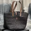 Rive Gauche Tote Ráfia e Lona Couro Suave Luz com Alças Grandes Bolsa de Ombro nas Axilas Bolsa Feminina de Linho Bolsas Femininas Totes