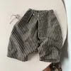Pantalon pour enfants en coton à rayures et en lin Pant de lin printemps automne garçons japonais filles décontractées pantalon wideleg wtp122 230812