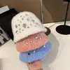 Basker lyxfärg Rhinestone Lamb Faux päls hink hatt kvinnor koreansk fritid mode bassäng lady vinter varm fiskare