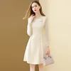 Casual Dresses Fashion Solid Navy Dress Puff Sleeve A-Line Women Autumn 2023 Organza For Office Lady Vestidos