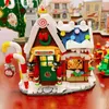 Blocks House de Natal boneco de neve na árvore de natal Bloco Diy Candy House Friends Party Mini Brick Puzzle Toy for Kids Presente R230814