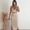 التنانير المتماسكة Midi Skirt Women Elegant Beige Pearge مرنة لسيدة أنيقة الملابس الإناث 2023