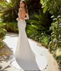 Elegant Long Jewel Crepe Lace Wedding Dresses With Buttons Mermaid Beaded Pleats Sweep Train Ivory Vestidos de Novia Abendkleider Bridal Gowns for Women