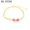 Link Bracelets Sweet Cute Light Luxury INS Style Multi-color Baby Stone Bow Brass Gold Plated 18k Exquisite Temperament Fashion Bracelet