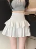 Spódnice houzhou słodkie białe mini kobiety kawaii w stylu Preppy Ruffles koreańskie mody streetwear y2k a-lini-lini wysokiej talii