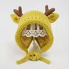 Berets Elch Antlers Baby Hut Winter warm gestrickte Jungen Girl Cap Ohrschutz Hüte Feste Farbe Kinder Kinder süße Mützen Motorhaube