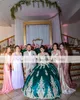 Green Mexican Charro Quinceanera dresses Off Shoulder Gold 3D Floral Beaded Corset vestido de debutantes